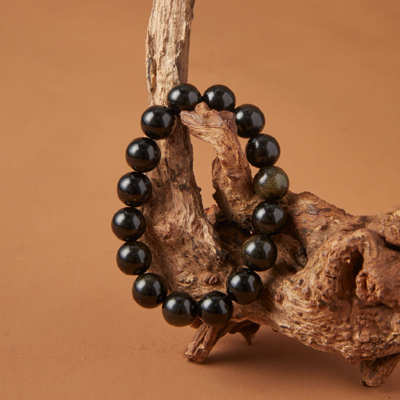 OGクリスタル 黑曜岩 心安の守護ブレスレット - 心を落ち着ける守護、仕事や日常に最適