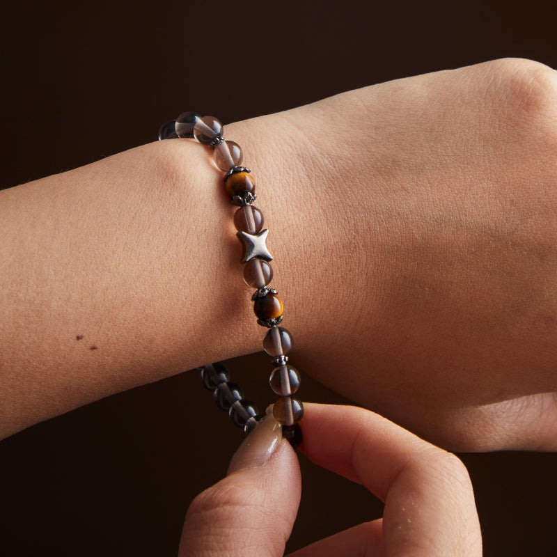OGクリスタル 黑曜岩 氷虎の守護ブレスレット - 冷静さと守護の力、男女兼用