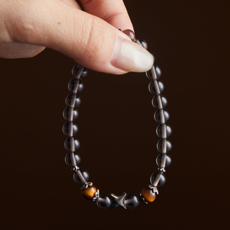 OGクリスタル 黑曜岩 氷虎の守護ブレスレット - 冷静さと守護の力、男女兼用