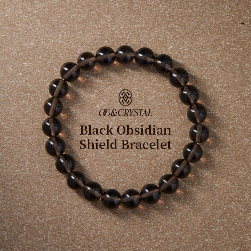 OGクリスタル 黑曜岩 黄金の力ブレスレット - 金運・仕事成功、男女兼用