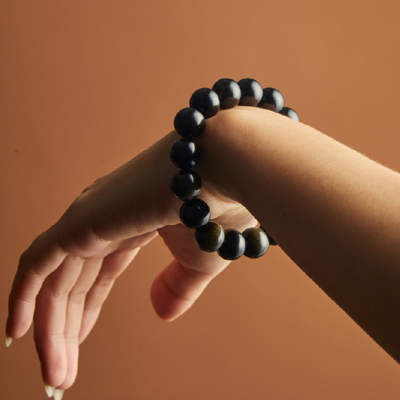 OGクリスタル 黑曜岩 心安の守護ブレスレット - 心を落ち着ける守護、仕事や日常に最適