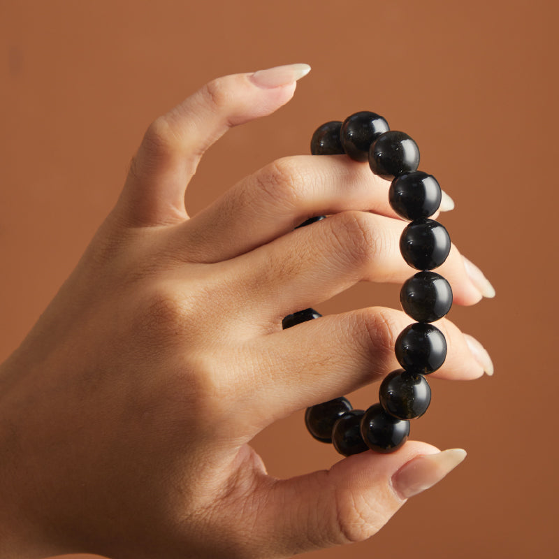 OGクリスタル 黑曜岩 心安の守護ブレスレット - 心を落ち着ける守護、仕事や日常に最適